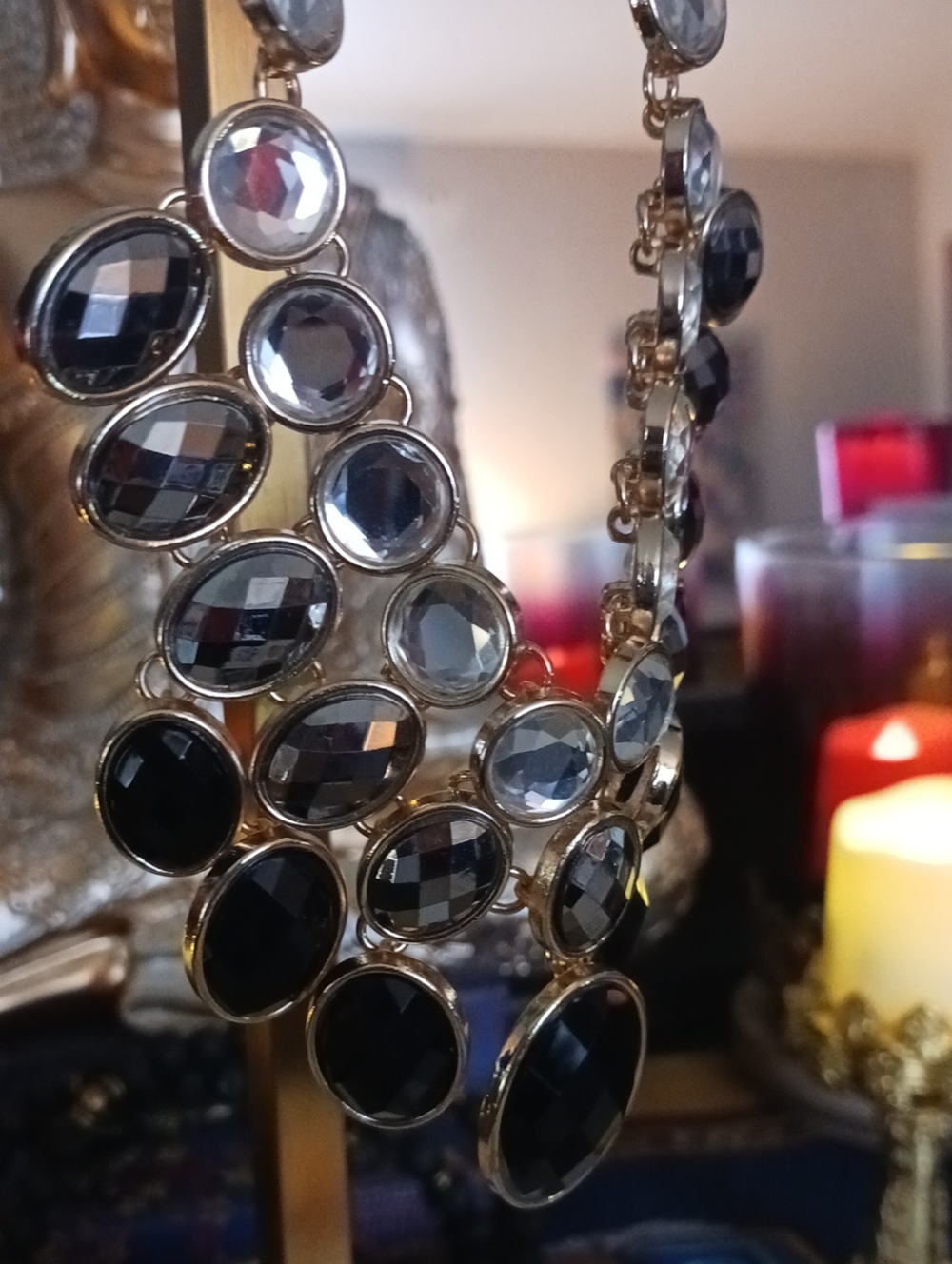 NWT Charming Charlie Black and Gold Statement Bib Necklace with Drop Earrings